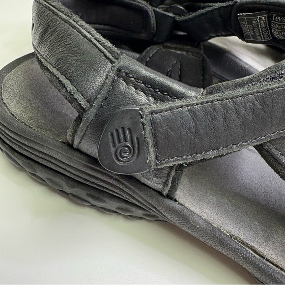 Teva Womens 10 Terri Fi Lite Black Leather Strap On Sandals Classic Adjustable - Picture 2 of 9